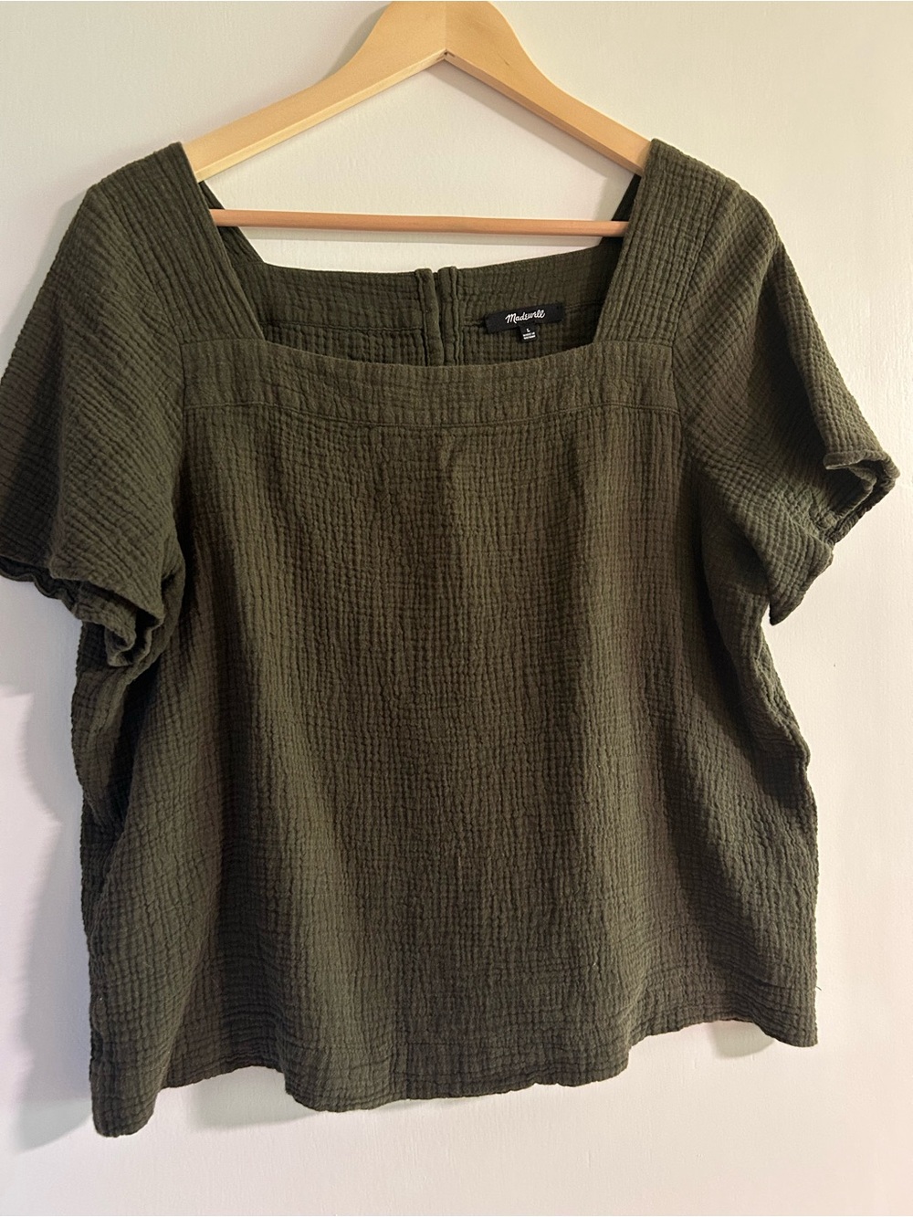 Olive Green Square-Neck gauze muslin Top madewell